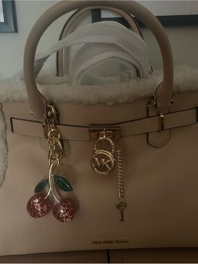 Michael Kors Cream Tote with Shearling Trim and Gold Accents